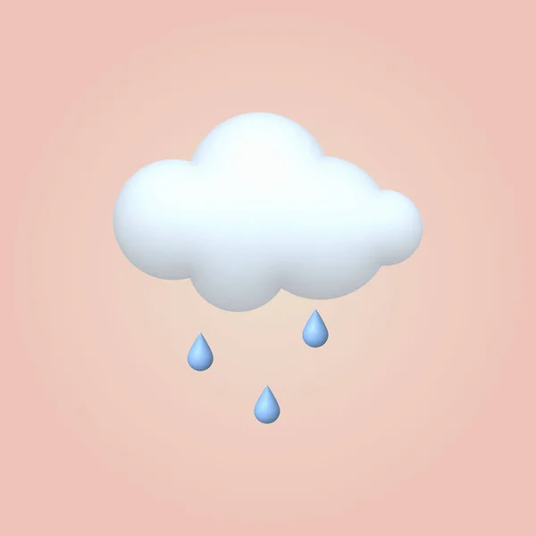雨と3D漫画スタイルの天気アイコンクラウド ベクターイラスト — ストックベクタ