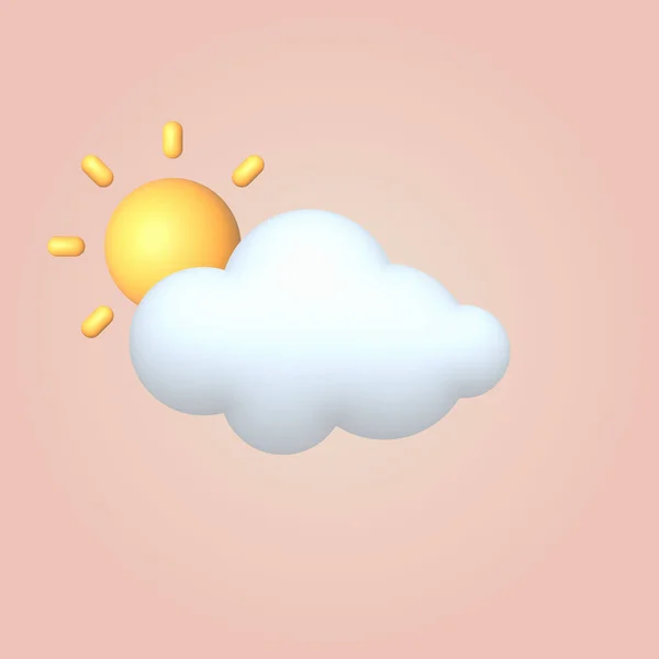 3D卡通风格的天气图标云与太阳 矢量说明 — 图库矢量图片