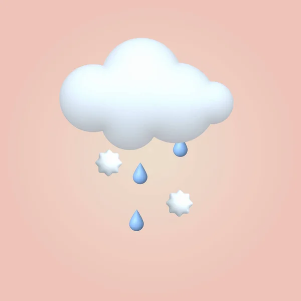 3D卡通风格的天气图标云与雨和雪 矢量说明 — 图库矢量图片