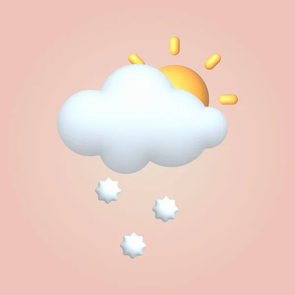 Estilo Dibujos Animados Tiempo Icono Nube Con Nieve Sol Ilustración — Vector de stock