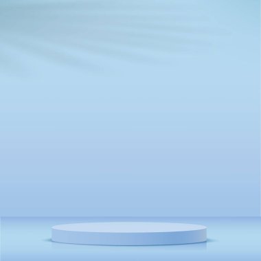 Ürün sunumu için mavi arka planda mavi podyum. Vektör illüstrasyonu