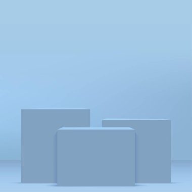 Ürün sunumu için mavi arka planda mavi podyum. Vektör illüstrasyonu