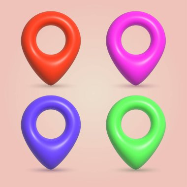 3D harita iğne işaretleyici simgesi seti. Vektör illüstrasyonu