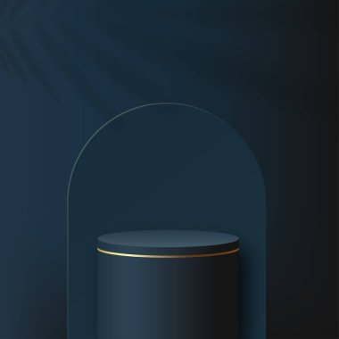 Ürün sunumu için mavi arka planda mavi podyum. Vektör illüstrasyonu