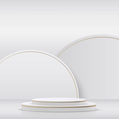 Ürün sunumu için beyaz arka planda beyaz kürsü. Vektör illüstrasyonu