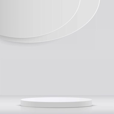 Ürün sunumu için beyaz arka planda beyaz kürsü. Vektör illüstrasyonu
