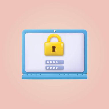 3D kilitli bilgisayar ekranı. Vektör illüstrasyonu