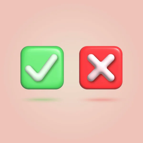 Green Tick Check Mark Red Cross Mark Icon Vector Illustration — Stock Vector