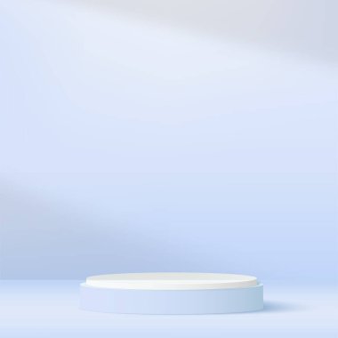 Sunum için mavi kürsülü soyut arkaplan. Vektör illüstrasyonu