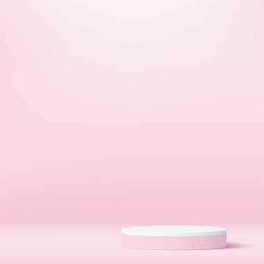 Sunum için pembe renkli podyumu olan soyut bir arka plan. Vektör illüstrasyonu