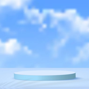 Gökyüzü platformlu soyut 3D mavi renk sahnesi. Vektör illüstrasyonu