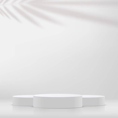 Ürün sunumu için beyaz arka planda beyaz kürsü. Vektör illüstrasyonu