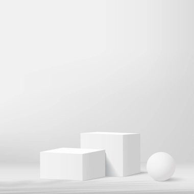 3D beyaz sahne. Ürün sergisi, tanıtım sergisi için. Vektör illüstrasyonu
