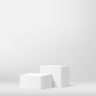 3D beyaz sahne. Ürün sergisi, tanıtım sergisi için. Vektör illüstrasyonu