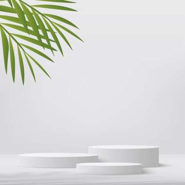 3D beyaz sahne. Ürün sergisi, tanıtım sergisi için. Vektör illüstrasyonu