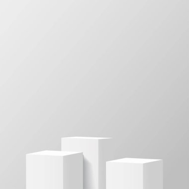 3D beyaz sahne. Ürün sergisi, tanıtım sergisi için. Vektör illüstrasyonu