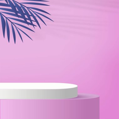 3D pembe podyum ve en az pembe duvar sahnesi. 3D podyum, soyut arkaplan. Vektör illüstrasyonu