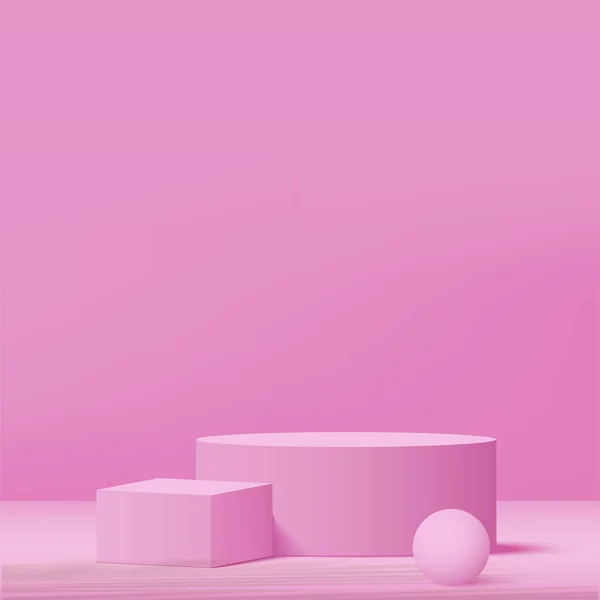 Pink Podium Minimal Pink Wall Scene Podium Minimal Abstract Background —  Vetores de Stock