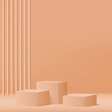 3d cream color podium and minimal cream color wall scene. 3d podium minimal abstract background. Vector illustration
