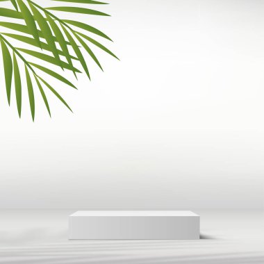 Ürün sunumu için beyaz arka planda beyaz kürsü. Vektör illüstrasyonu