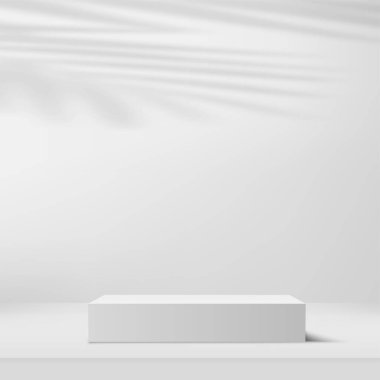 Ürün sunumu için beyaz arka planda beyaz kürsü. Vektör illüstrasyonu