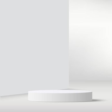 White podium in white background for product presentation. Vector illustration