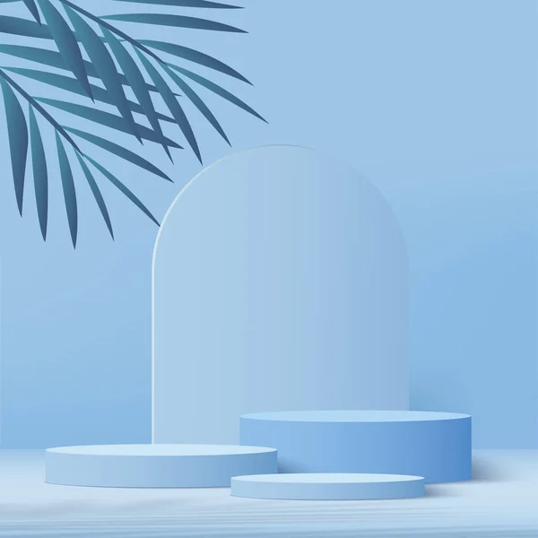 Blaues Podium Und Minimale Blaue Wandszene Podium Minimaler Abstrakter Hintergrund — Stockvektor