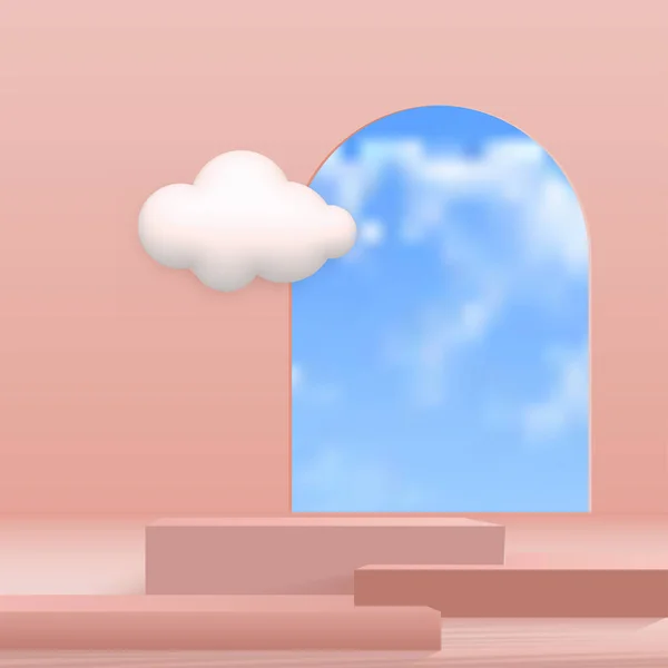 Pink Podium Minimal Blue Wall Scene Podium Minimal Cloud Scene —  Vetores de Stock