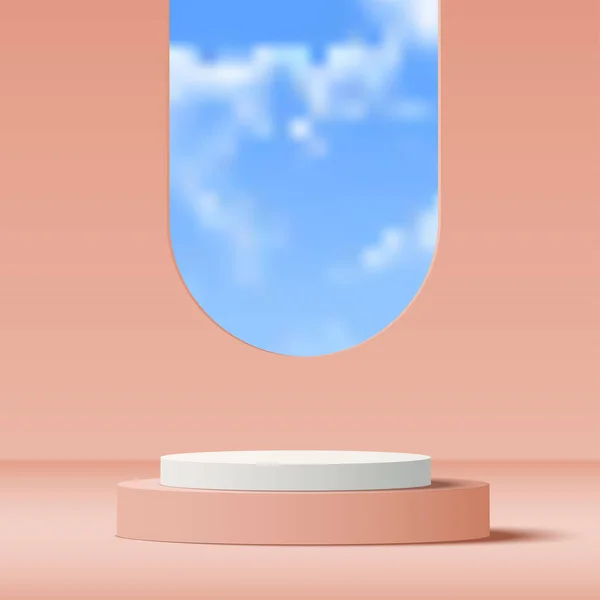 Pink Podium Minimal Blue Wall Scene Podium Minimal Cloud Scene — 图库矢量图片