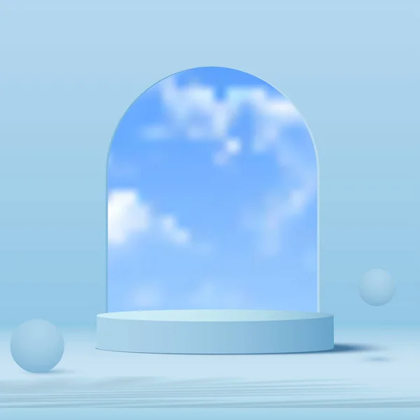 Blaues Podium Und Minimale Blaue Wandszene Podium Minimale Wolkenszene Vektorillustration — Stockvektor