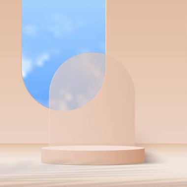 3d cream color podium and minimal cream color wall scene. 3d podium minimal abstract background. Vector illustration