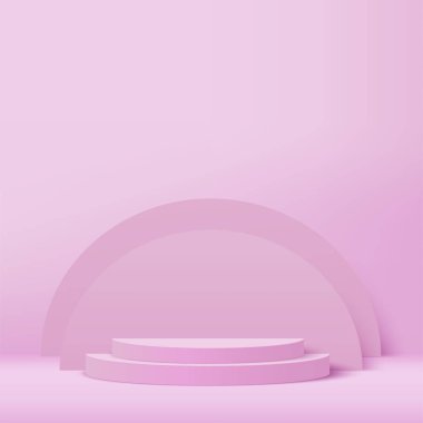 3d pink color podium and minimal pink color wall scene. 3d podium minimal abstract background. Vector illustration
