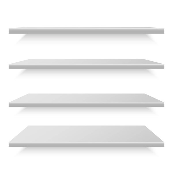 White shelf mockup. Empty shelves template. Vector illustration