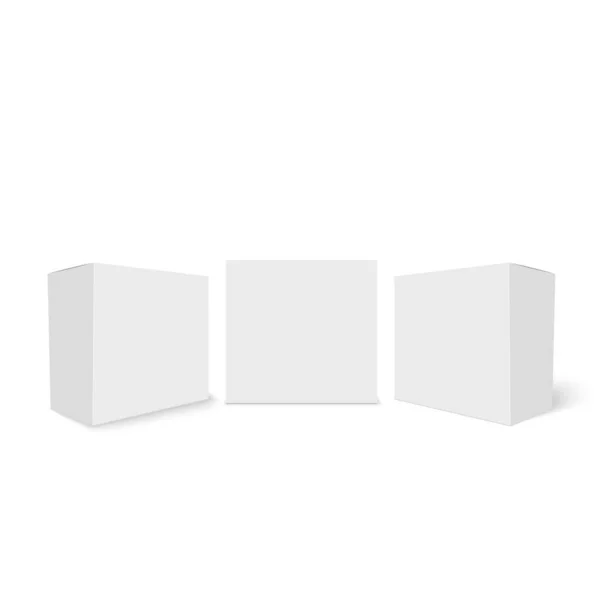 White Blank Cardboard Package Boxes Mockup Vector Illustration — Archivo Imágenes Vectoriales