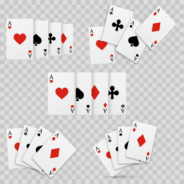 Set Winning Poker Hand Four Aces Playing Cards Vector Illustration — Vector de stock