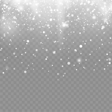 Xmas or New Year background with falling snowflakes on transparent backgrund. Vector illustration