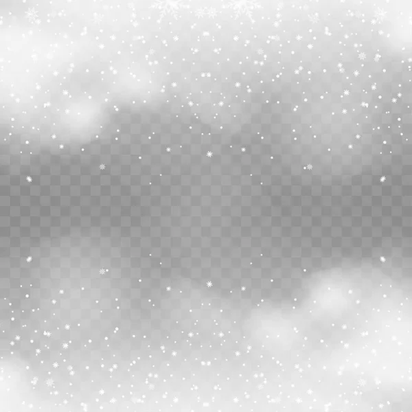 Xmas New Year Background Falling Snowflakes Transparent Background Vector Illustration — Stock vektor