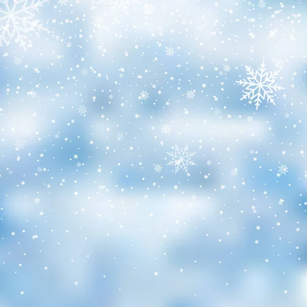 Winter Snowfall Snowflakes Light Blue Background Xmas New Year Background — Image vectorielle