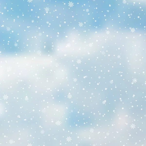 Winter Snowfall Snowflakes Light Blue Background Xmas New Year Background — стоковый вектор