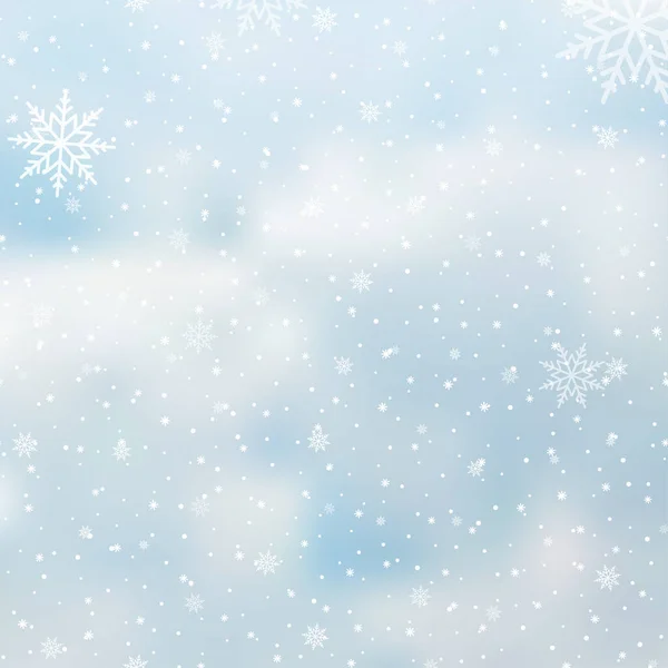 Winter Snowfall Snowflakes Light Blue Background Xmas New Year Background — Image vectorielle