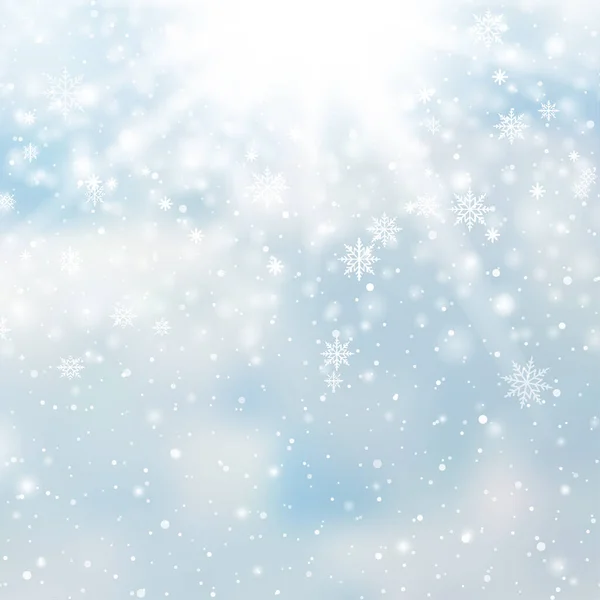 Winter Snowfall Snowflakes Light Blue Background Xmas New Year Background — Stock Vector