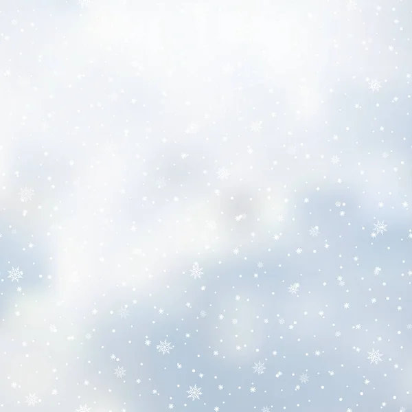 Winter Snowfall Snowflakes Light Blue Background Xmas New Year Background — Vettoriale Stock