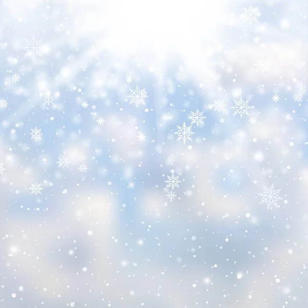 Winter Snowfall Snowflakes Light Blue Background Xmas New Year Background — Stock vektor