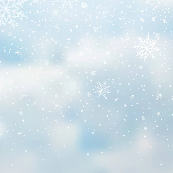 Winter Snowfall Snowflakes Light Blue Background Xmas New Year Background — Stockvektor
