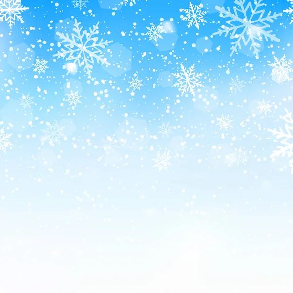 Winter Snowfall Snowflakes Light Blue Background Xmas New Year Background — Vettoriale Stock