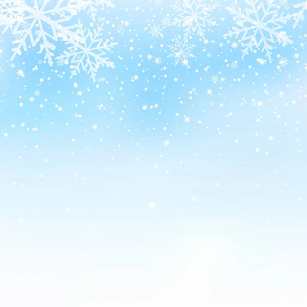 Winter Snowfall Snowflakes Light Blue Background Xmas New Year Background — Vettoriale Stock