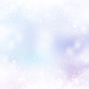 Winter snowfall and snowflakes on light blue background. Xmas and New Year background. Vector illustration