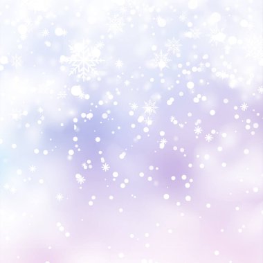 Winter snowfall and snowflakes on light blue background. Xmas and New Year background. Vector illustration