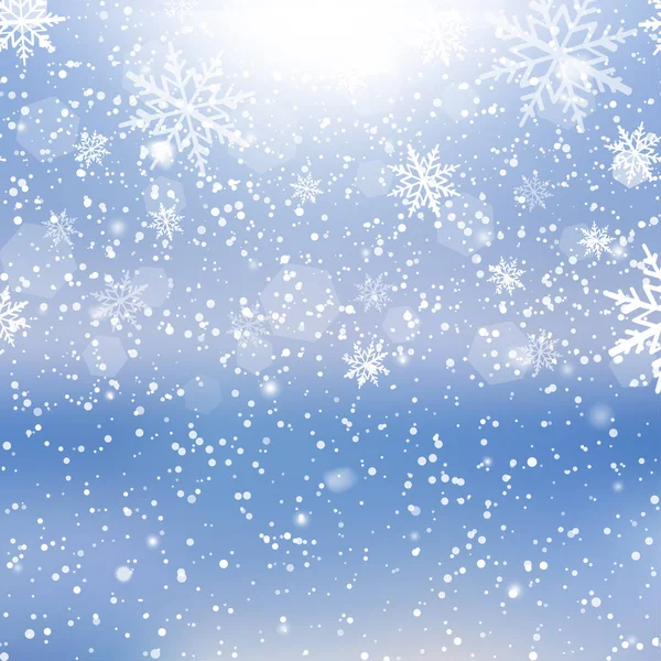 Winter Snowfall Snowflakes Light Blue Background Xmas New Year Background — Vector de stock