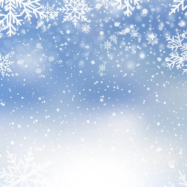 Winter Snowfall Snowflakes Light Blue Background Xmas New Year Background — Stock Vector